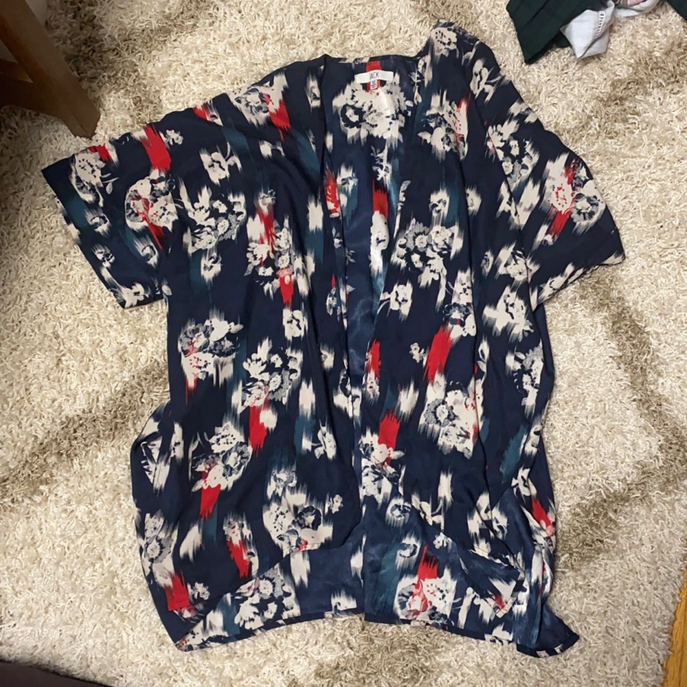 Blue, red, and cream printed Jack brand kimono